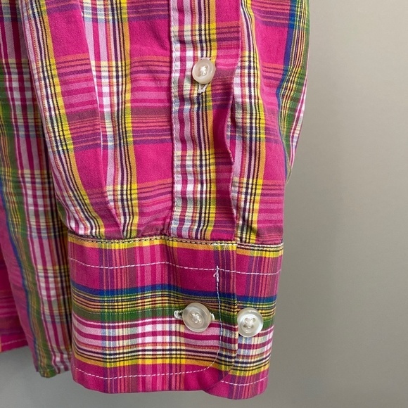 Lands' End Men's Pink Plaid Long‎ Sleeve Button-Up Shirt Large Western Preppy - Picture 3 of 12